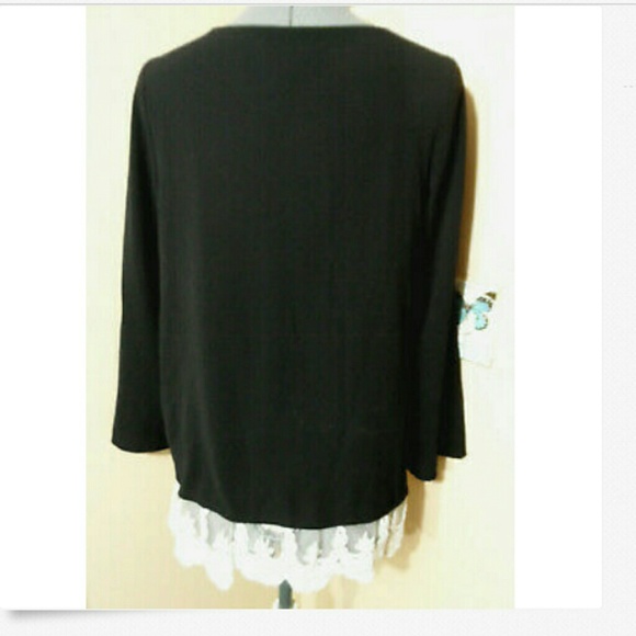 AB STUDIO Layered Chiffon & Lace Blouse S Black LS - Picture 5 of 6